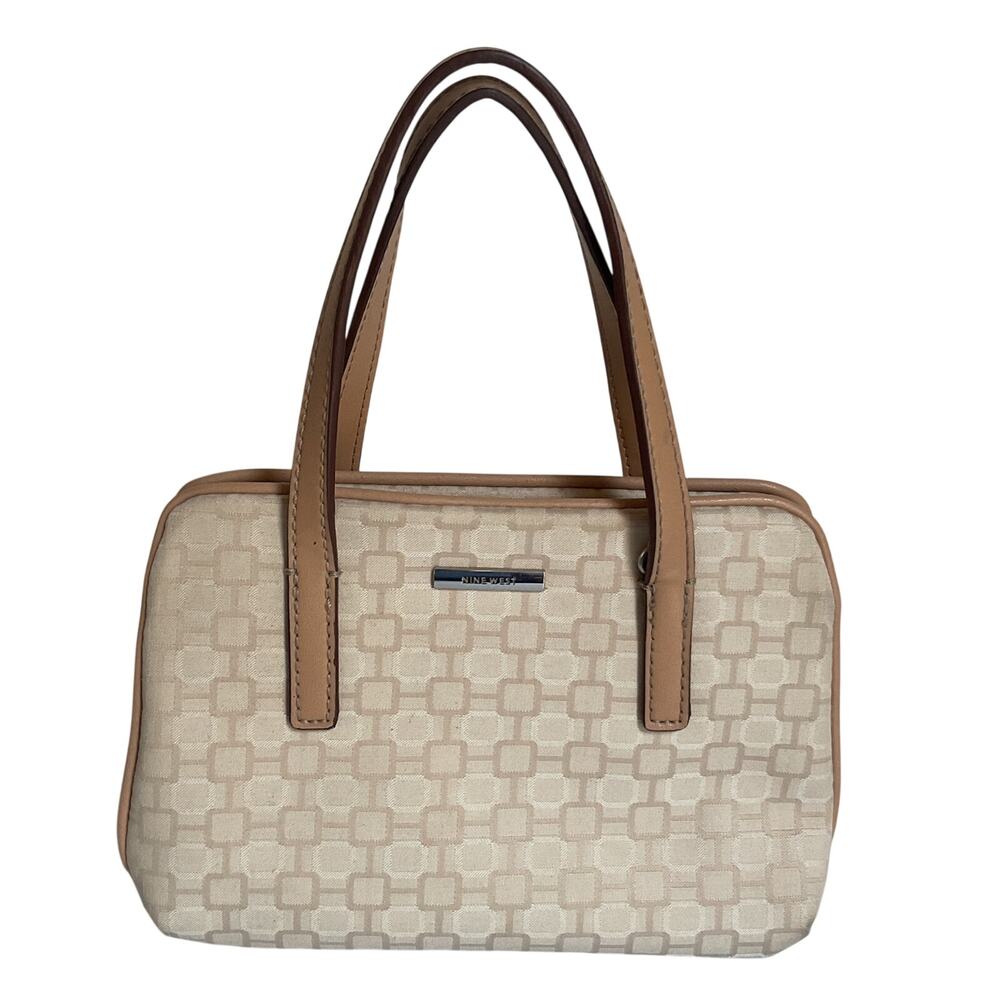 Nine West Beige Canvas Satchel Purse Handbag Top Handle Bag